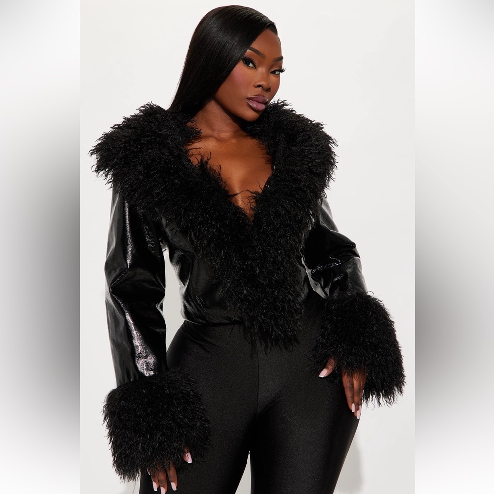 Fashion Nova Black Faux Fur Leather Jacket
